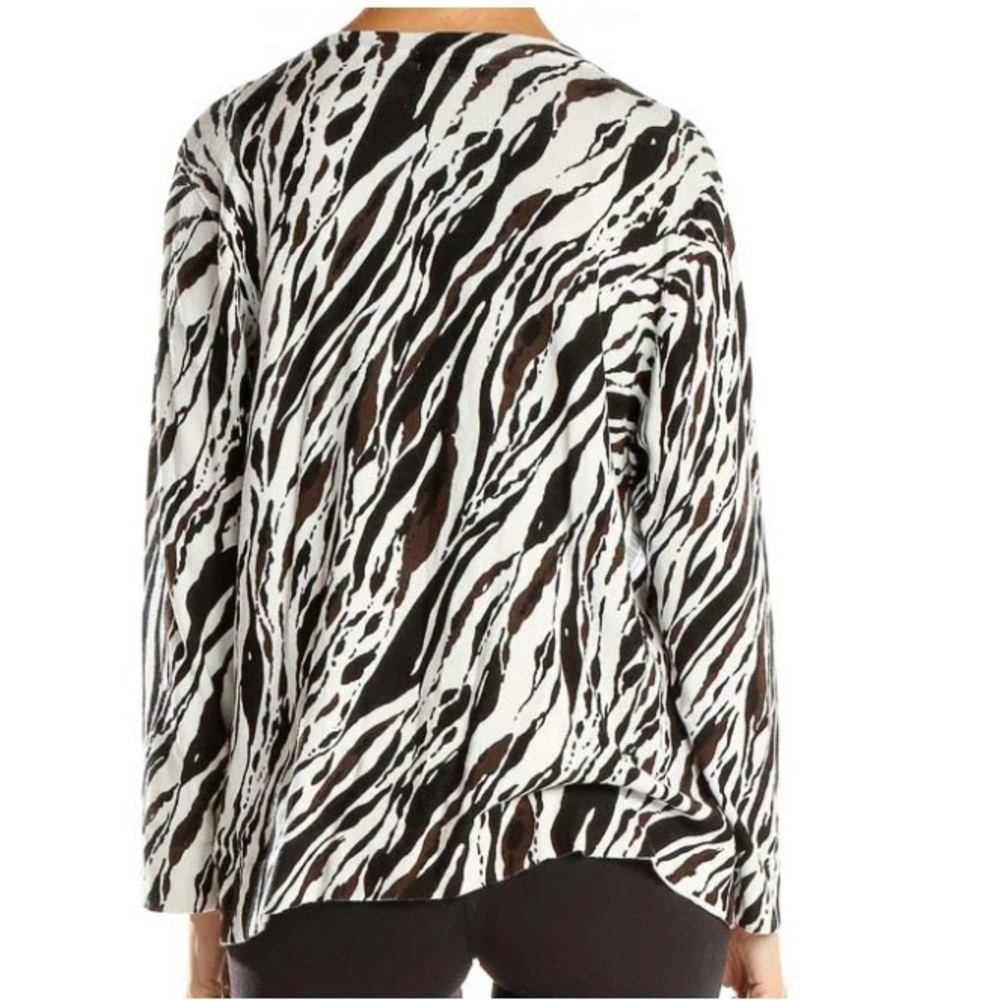 Vintage Knit Cardigan Animal print black brown white Large Petite - Picture 6 of 6